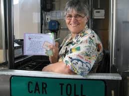 happy toll booth collector