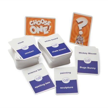 Choose One card deck game - piles of "either - or" cards (i.e. white board or chalk board)