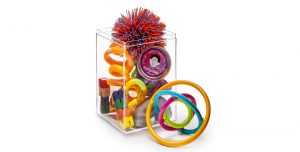 set of fidget toys in a clear box