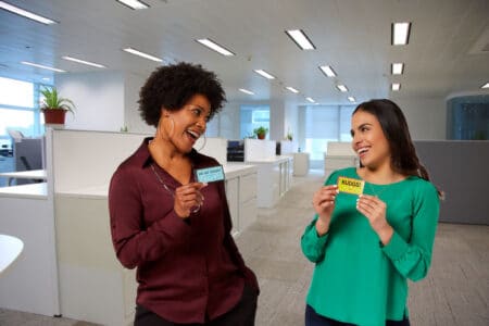 Colleagues exchanging tokens of appreciation